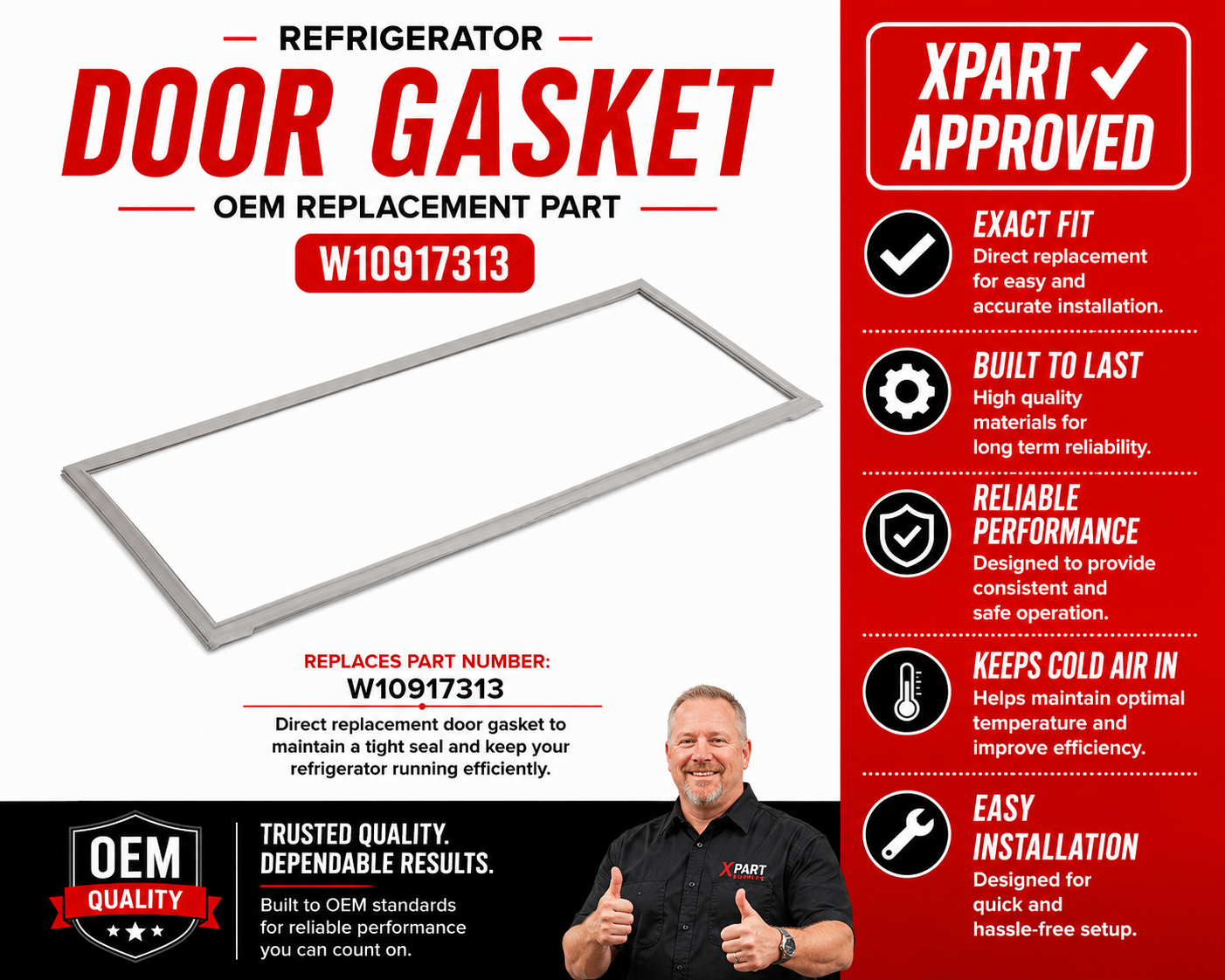 Whirlpool Refrigerator Door Gasket W10917313 — Restore Airtight Seal & Stop Energy Loss