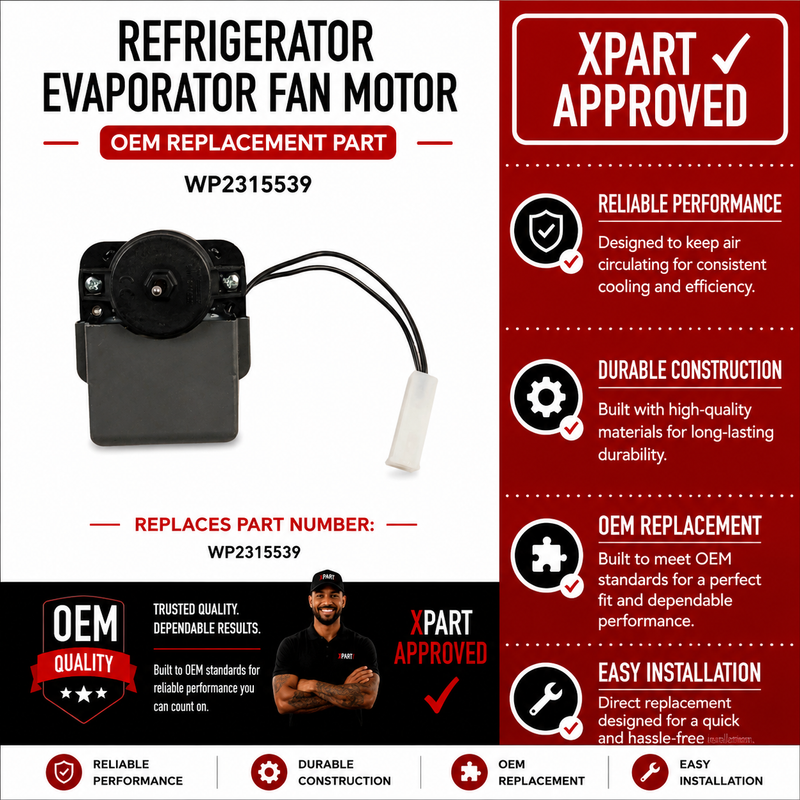 Whirlpool Refrigerator Evaporator Fan Motor WP2315539 – OEM & Premium XPart Options Available (Replaces 2315539, W10438708)