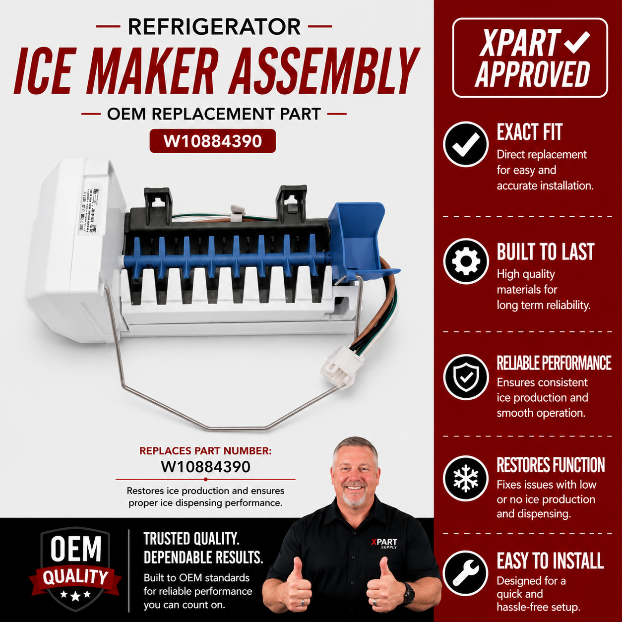 Whirlpool Refrigerator Ice Maker Assembly W10884390 — Fix No Ice & Failed Ice Production