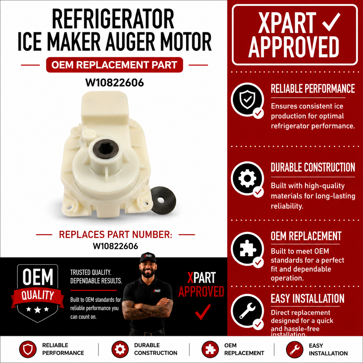 Whirlpool Refrigerator Ice Maker Auger Motor W10822606 — Fix Ice Dispenser That Won't Dispense or Grinds