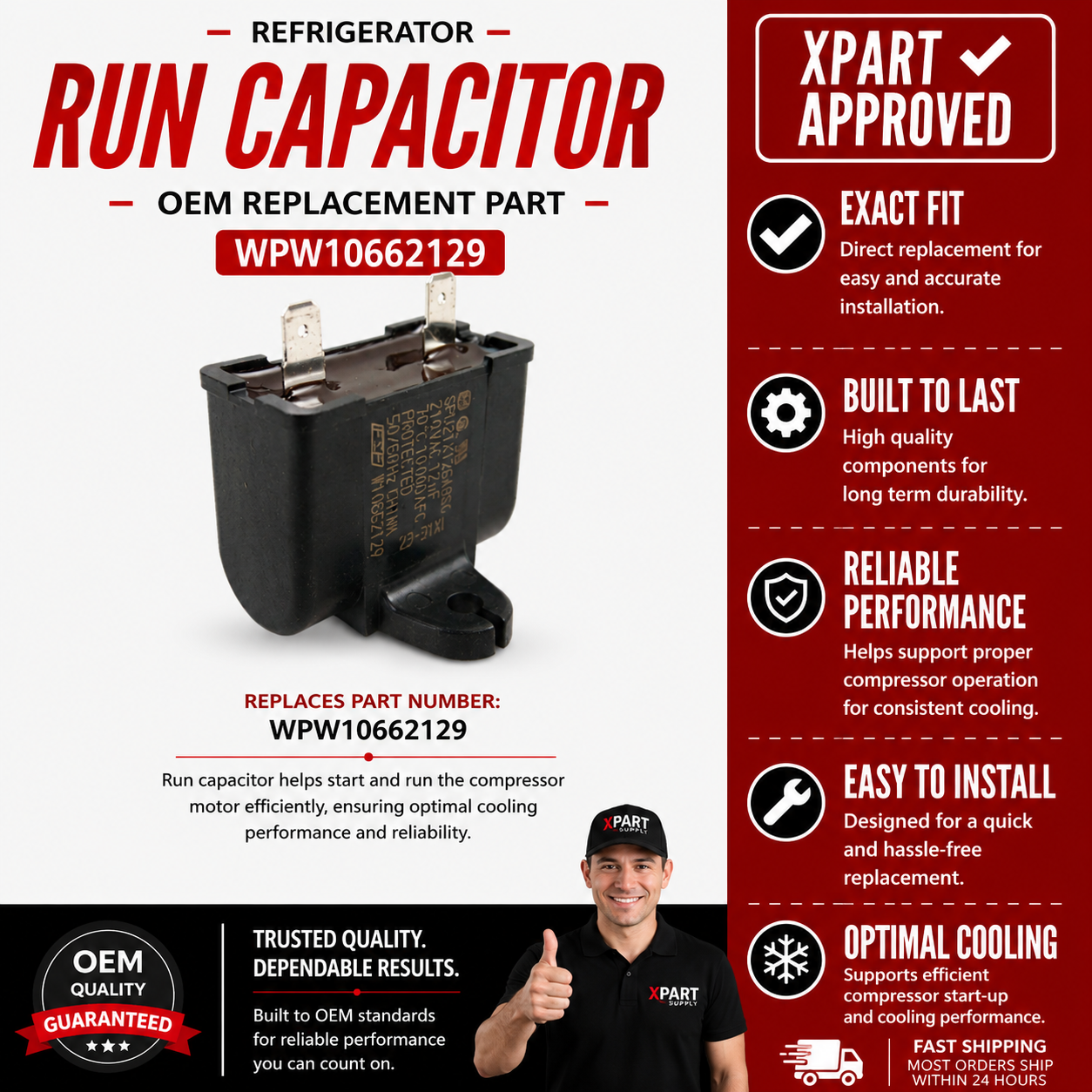 Whirlpool Refrigerator Run Capacitor WPW10662129 — Fix Compressor That Won't Start