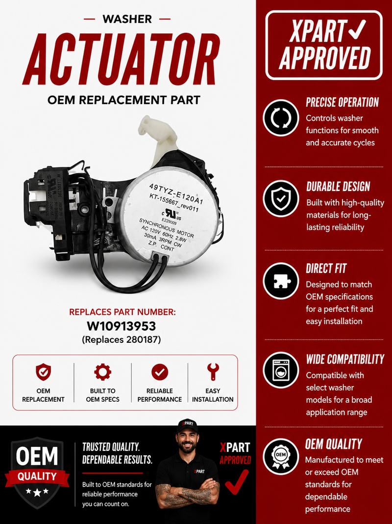 Whirlpool Shift Actuator W10913953 — Fixes No Spin, No Agitate & F7 Error Codes