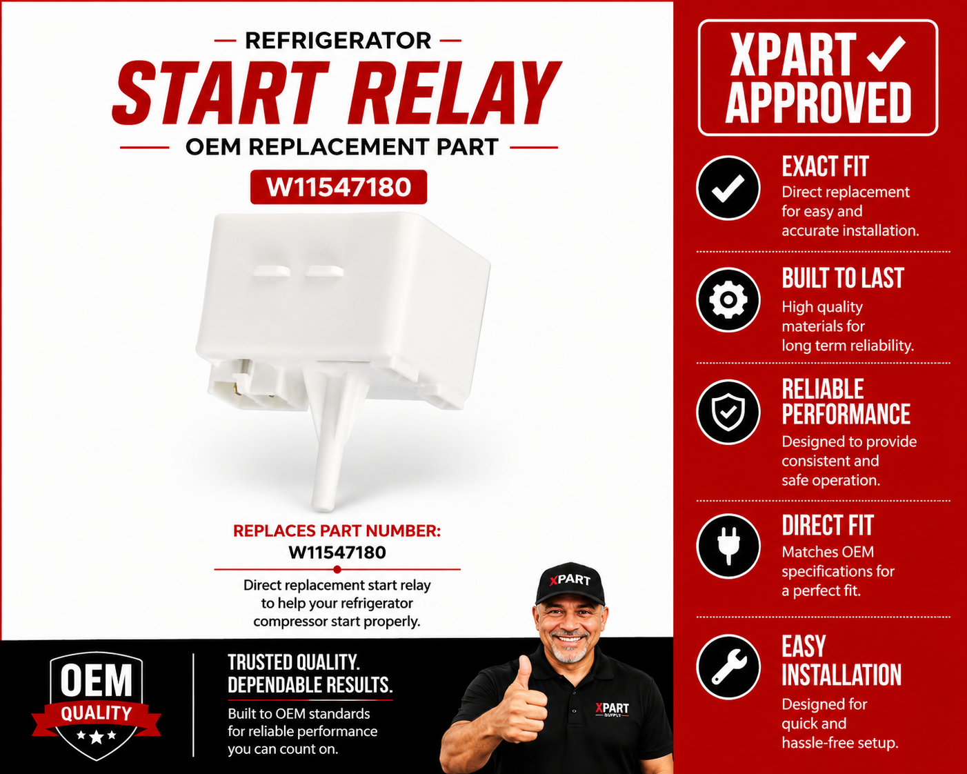 Whirlpool Start Relay W11547180 — Fix Fridge Not Cooling