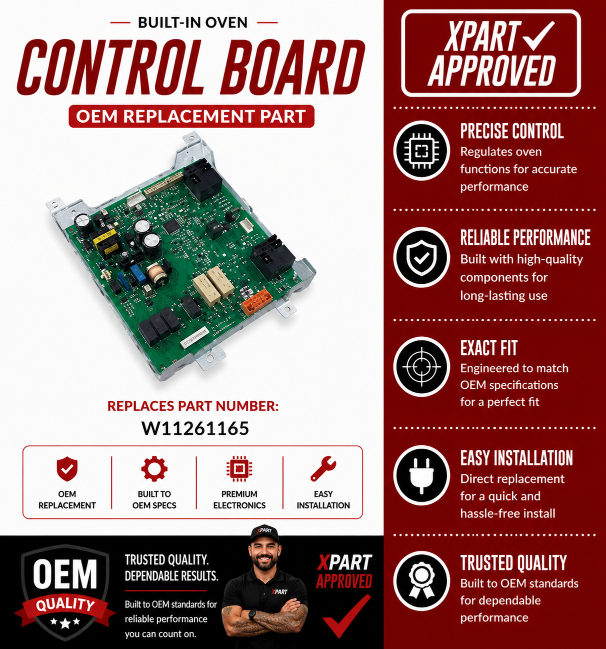 Whirlpool Built-In Oven Control Board W11261165 — Fixes No Heat, Error Codes & Unresponsive Controls