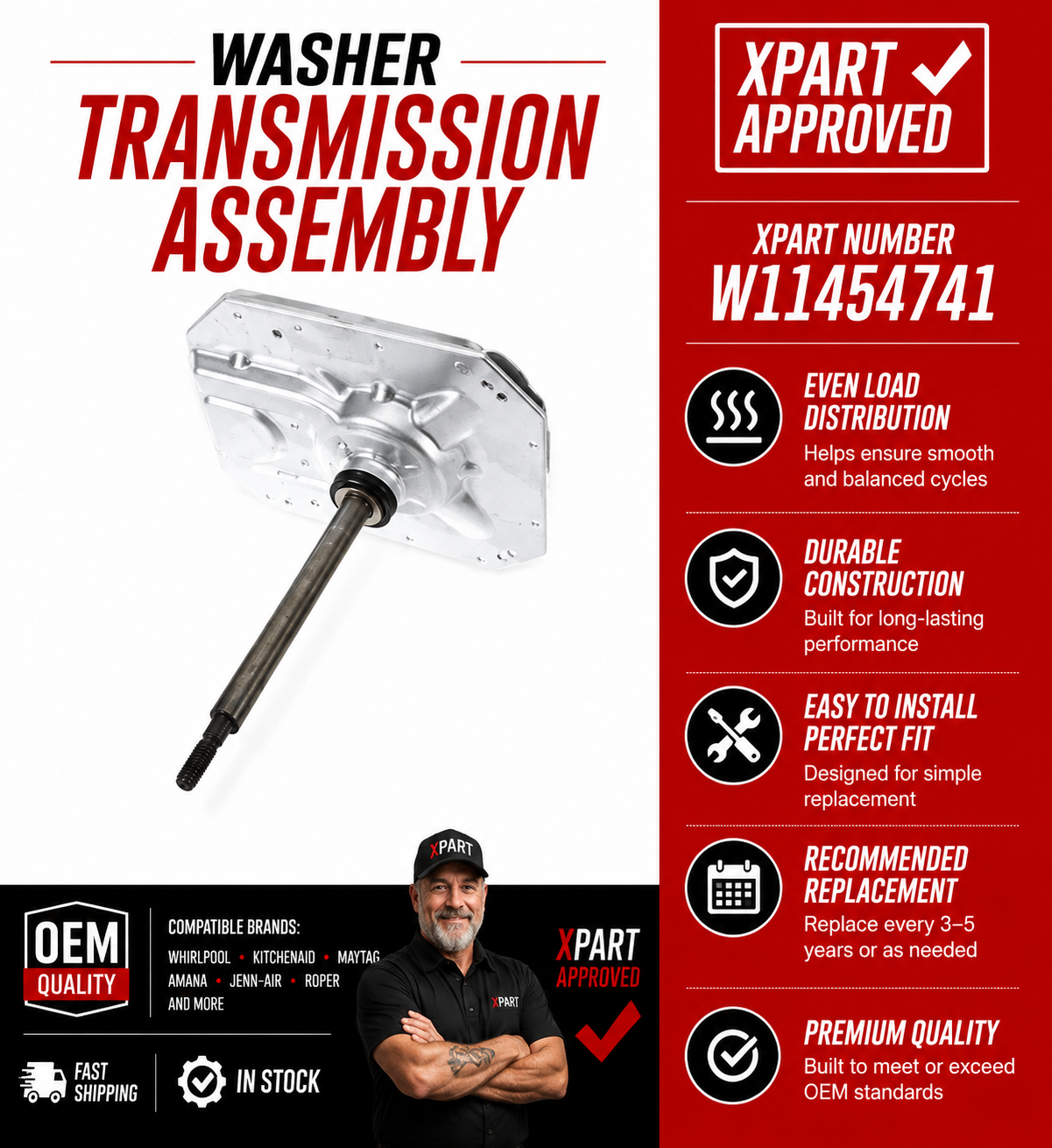 Whirlpool W11454741 Washer Transmission Assembly – OEM Replacement
