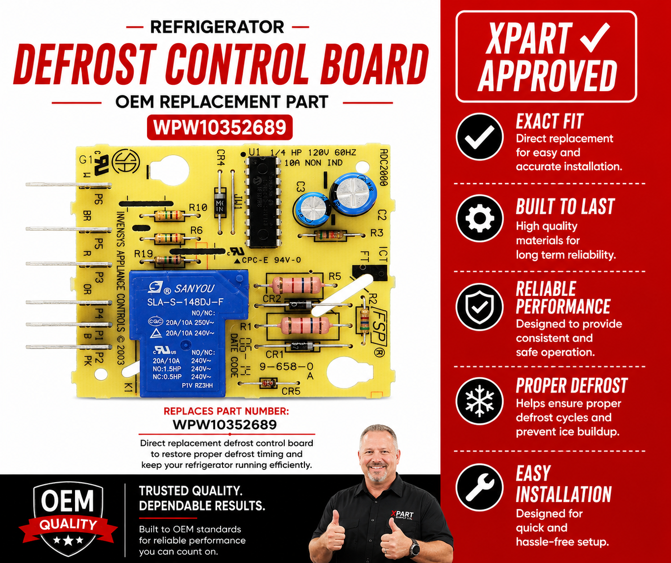 Whirlpool WPW10352689 Refrigerator Defrost Control Board – Fridge Won't Cool or Frost Keeps Building Up on Coils
