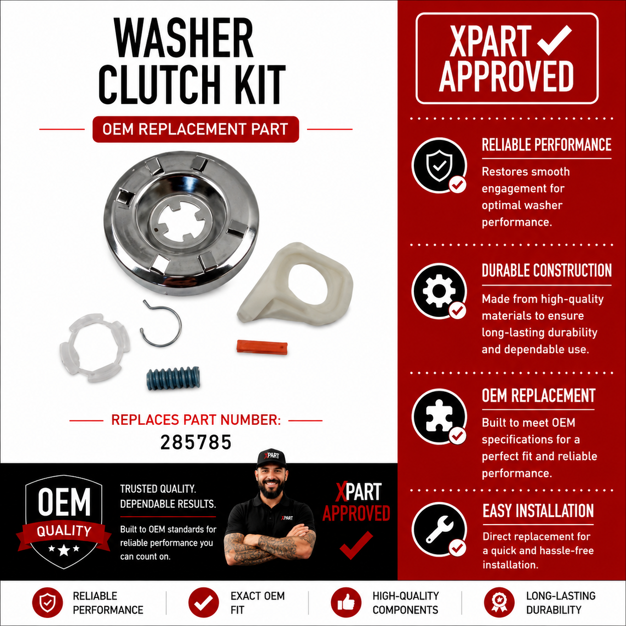 Whirlpool Washer Clutch Kit 285785 — Fix Agitates But Won't Spin