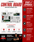 Washer control board with Xpart Approved label and features listed on a red and white background.