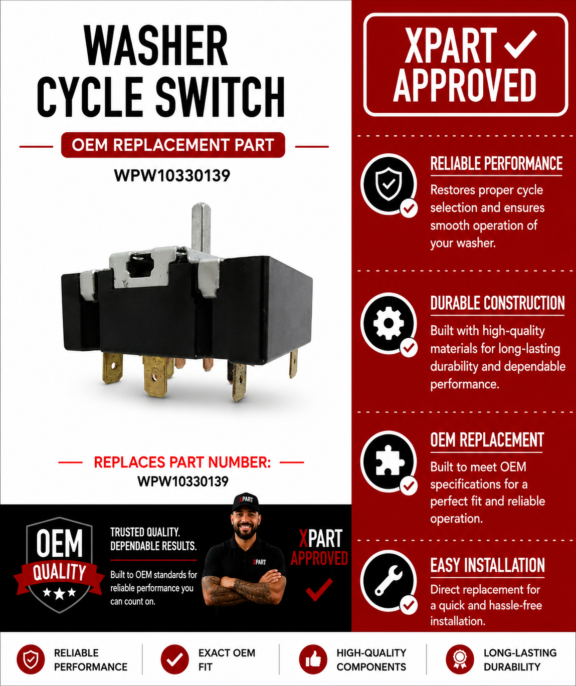 Whirlpool Washer Cycle Switch WPW10330139 – OEM & XPart Options