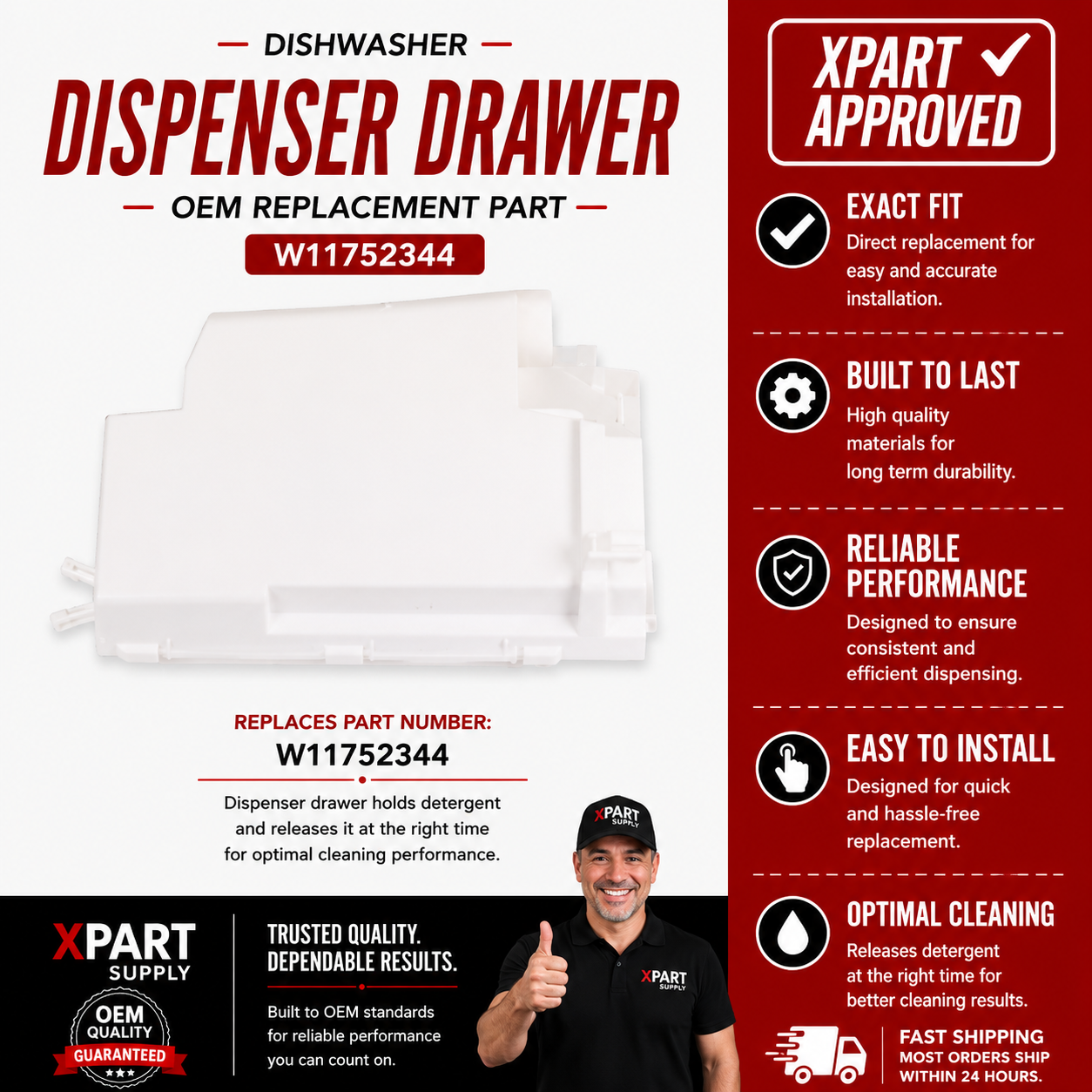 Whirlpool Washer Dispenser Drawer W11752344 — Fixes Detergent Not Dispensing