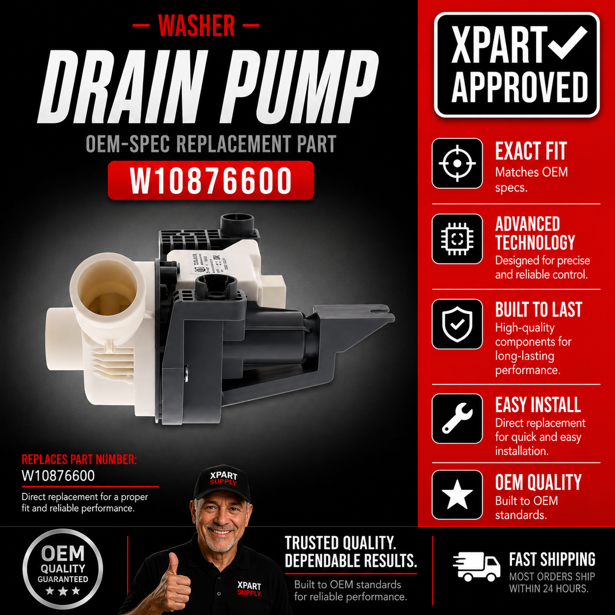 Whirlpool Corporation Washer drain pump W10876600