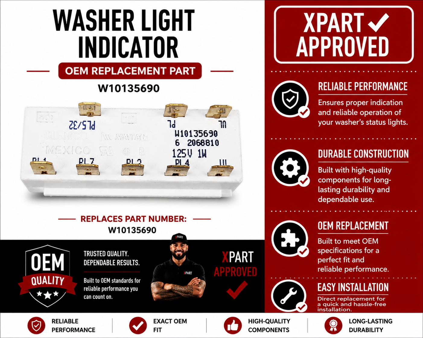 Whirlpool Washer Light Indicator W10135690 — Fix Missing or Dead Status Lights