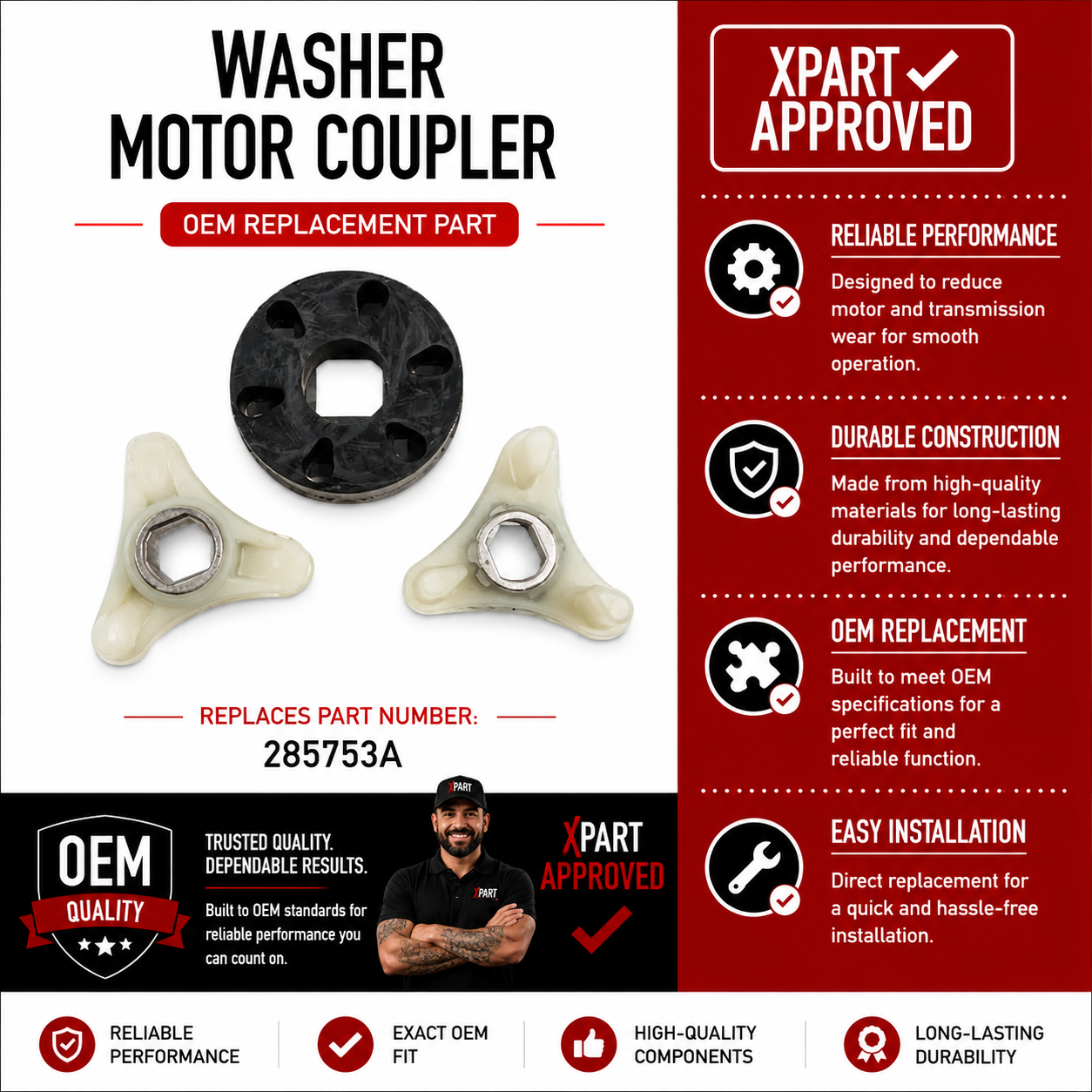 Whirlpool Washer Motor Coupler 285753A — Fix No-Agitate & No-Spin Fast