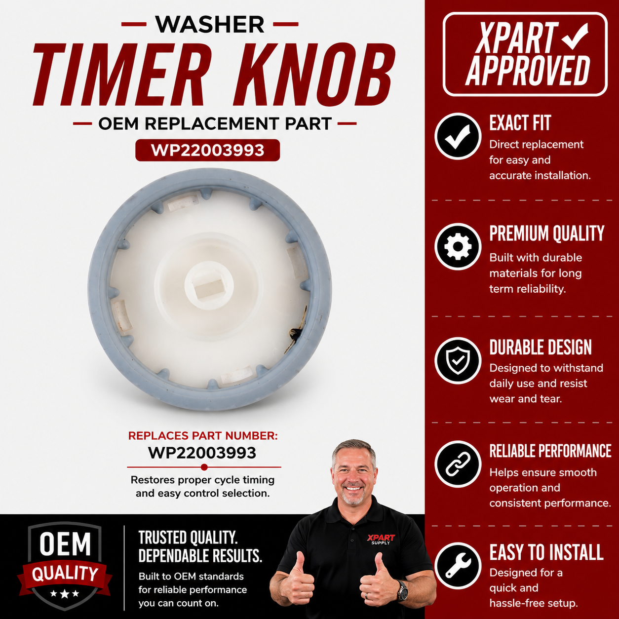 Whirlpool Washer Timer Knob WP22003993 — Restore Cycle Control
