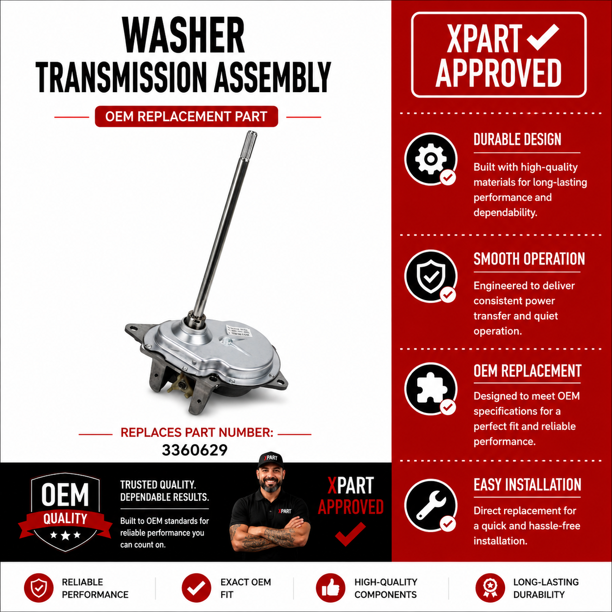 Whirlpool Washer Transmission Assembly 3360629 — Restore Agitation & Spin Function