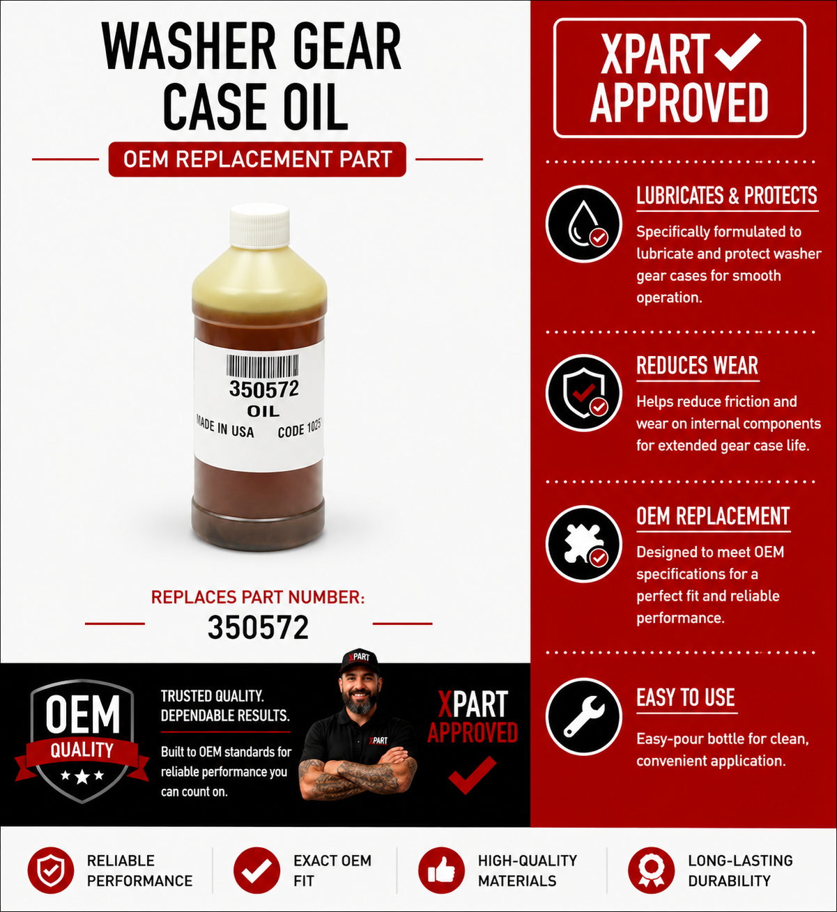 Whirlpool Washer Transmission Gearcase Oil 350572 — Restore Quiet Operation and Extend Gear Case Life