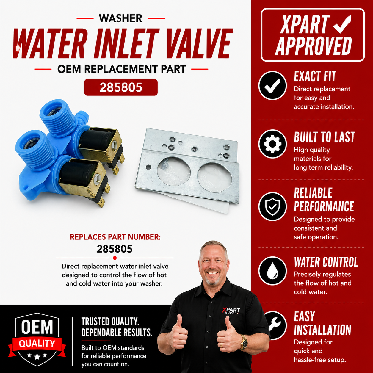 Whirlpool Washer Water Inlet Valve 285805 — Fix No-Fill and Restore Proper Water Flow