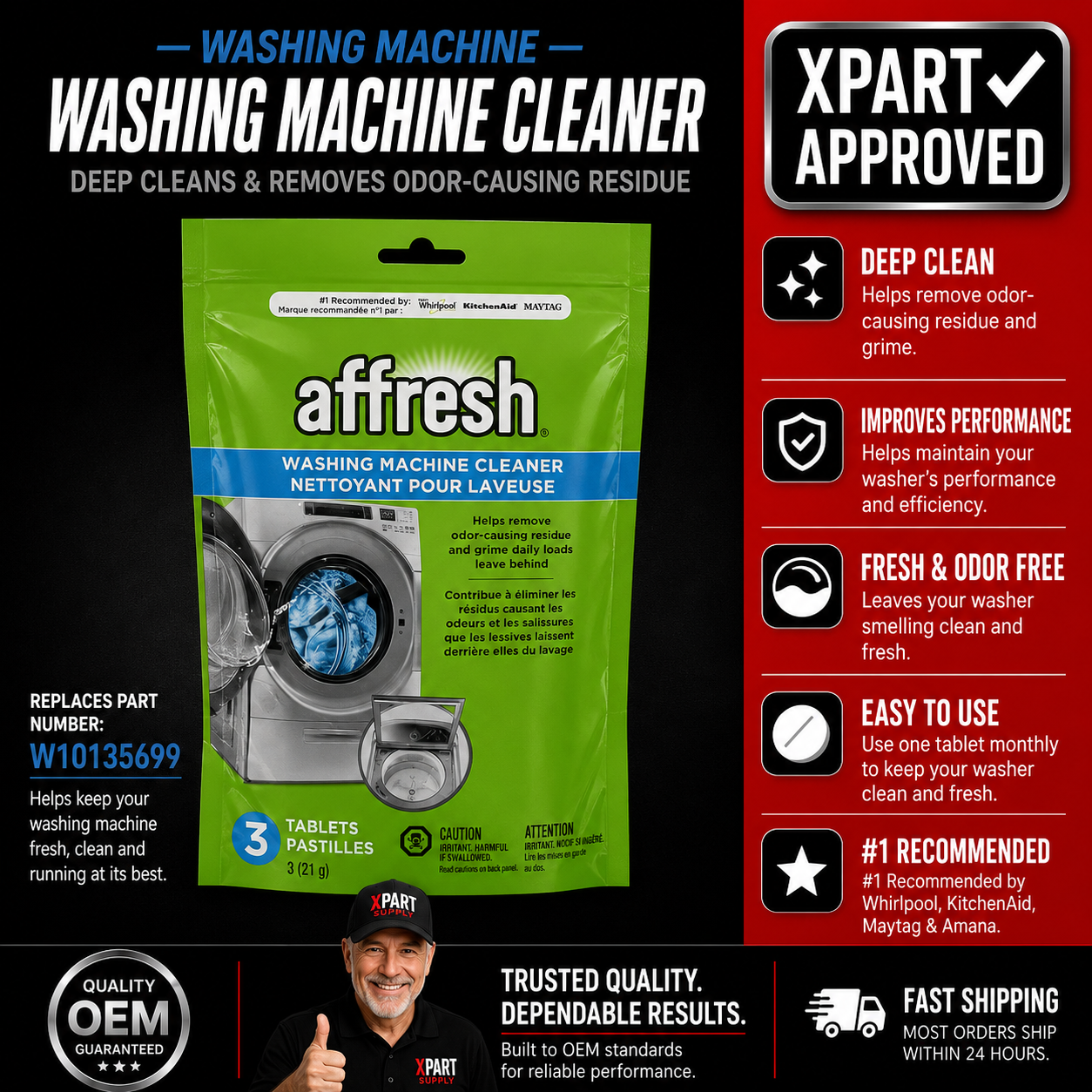 Whirlpool Washing Machine Cleaner W10135699B — Eliminate Odors and Restore Wash Performance