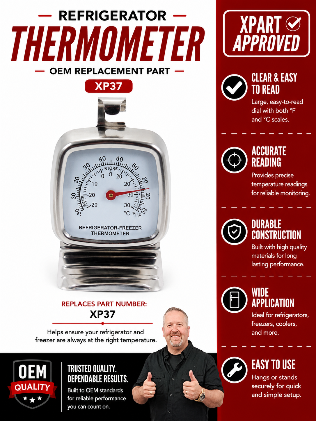 XP37 Refrigerator Thermometer — Confirm Safe Fridge Temperature at a Glance