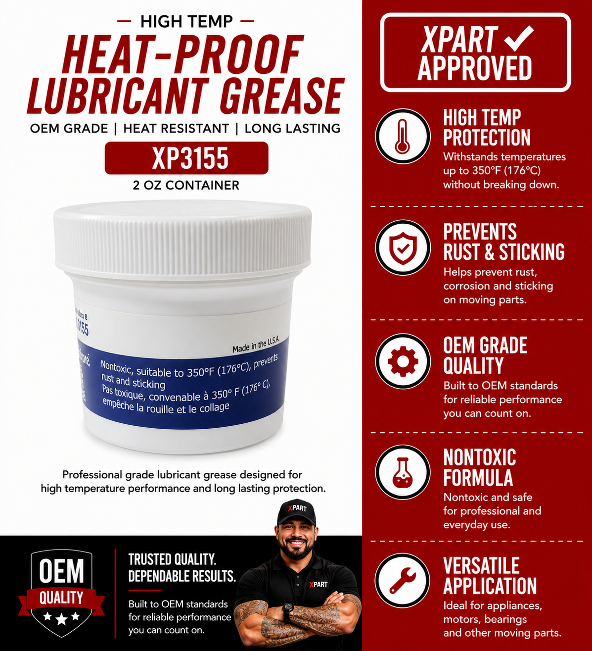 XPart Heat Proof Grease 3155 — Stop Squeaking Hinges, Seized Bearings & Heat-Damaged Components