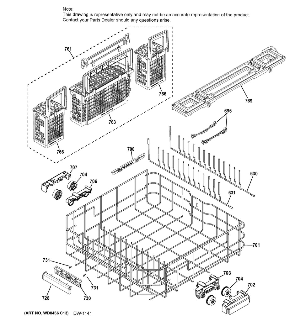 WG04L05635 Dishwasher Basket Silverware Asm With Rai - XPart Supply