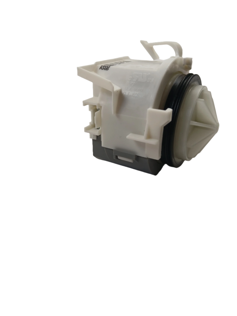 XPart Supply 00631200 dishwasher drain pump replacement white plastic drain pump assembly on black