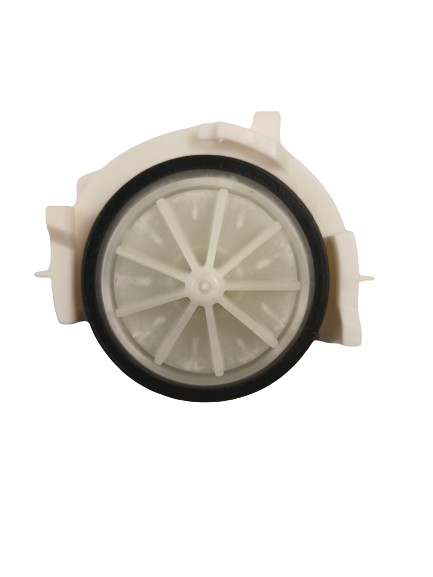 Front view of white impeller and rubber seal 00631200 dishwasher drain pump replacement for appliance repairs by XPart Supply