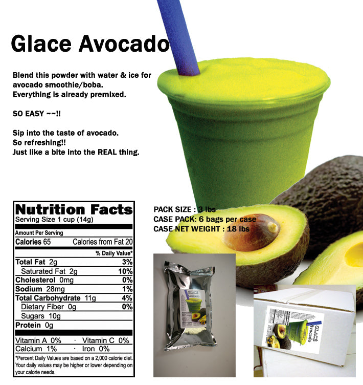 Avocado 4 in 1 Mix for Bubble Tea, Smoothies, Lattes and Frappes, 3 lbs. Bag (Case 6 x 3 lbs. Bags)  - Ships Free Within Canada on Orders Above CAD $199