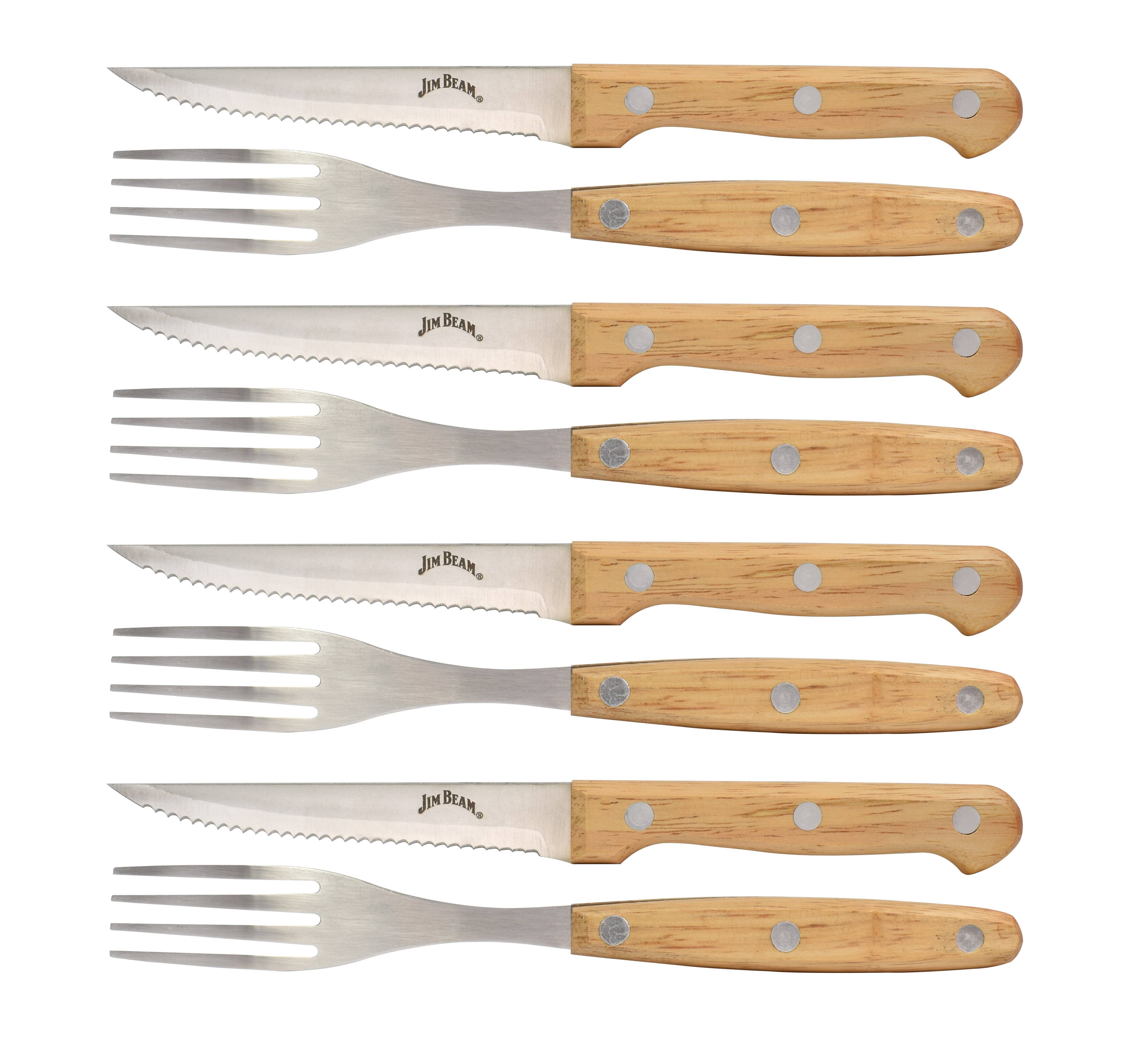Jim Beam Set of 8 Stainless Steel Steak Knives and Forks