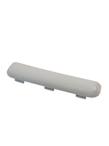 Dryer door handle, long, white, approximately 7-1/8 inches