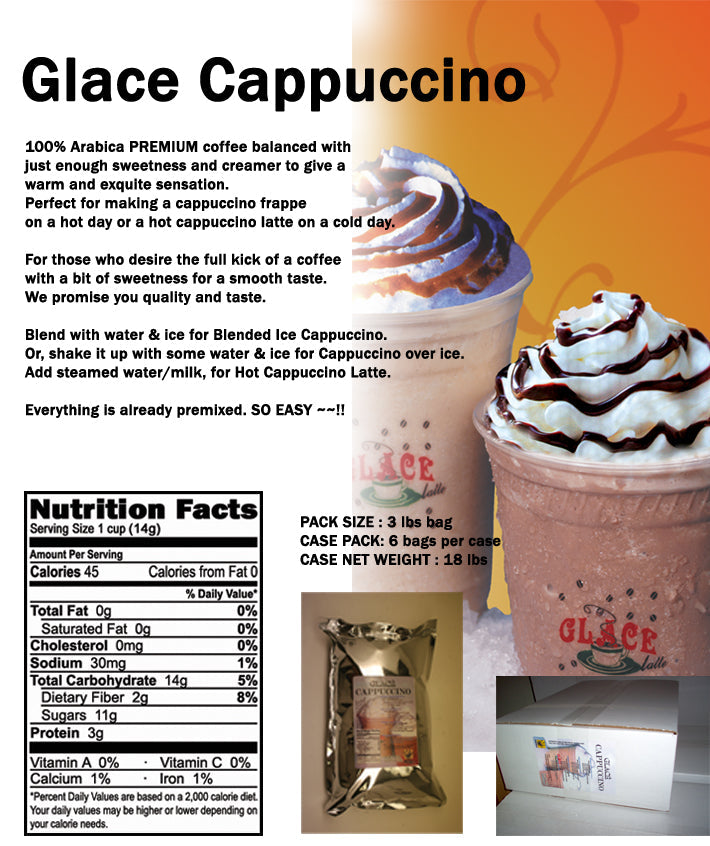 Cappuccino (Iced Capp, Iced Cappuccino, Iced Coffee) 4 in 1 Bubble Tea / Latte and Frappe Mix - Ships Free Within Canada on Orders Above CAD $199