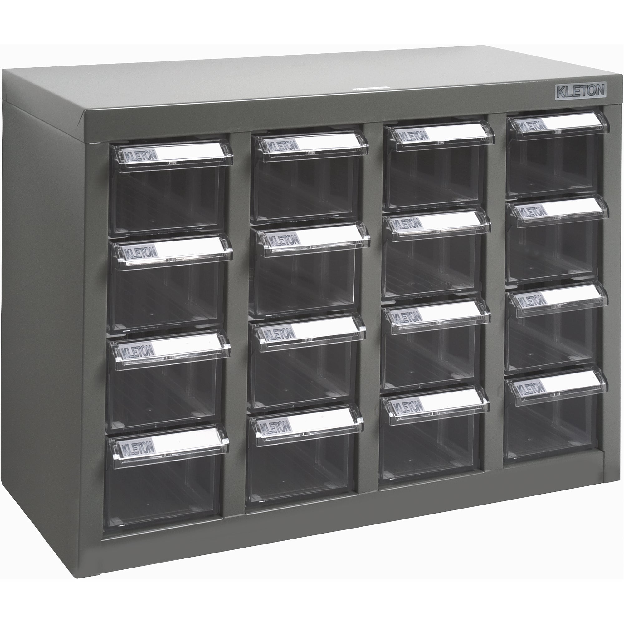 KPC-500 Parts Cabinet, Galvanized Steel, 16 Drawers, 18-3/10" x 8-7/10" x 13-4/5", Grey