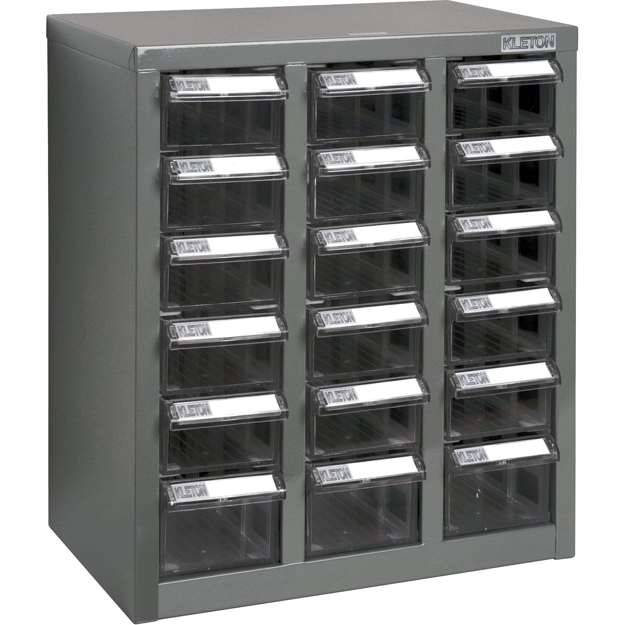 KPC-600 Parts Cabinet, Galvanized Steel, 18 Drawers, 13-9/10" x 8-7/10" x 16-3/10", Grey