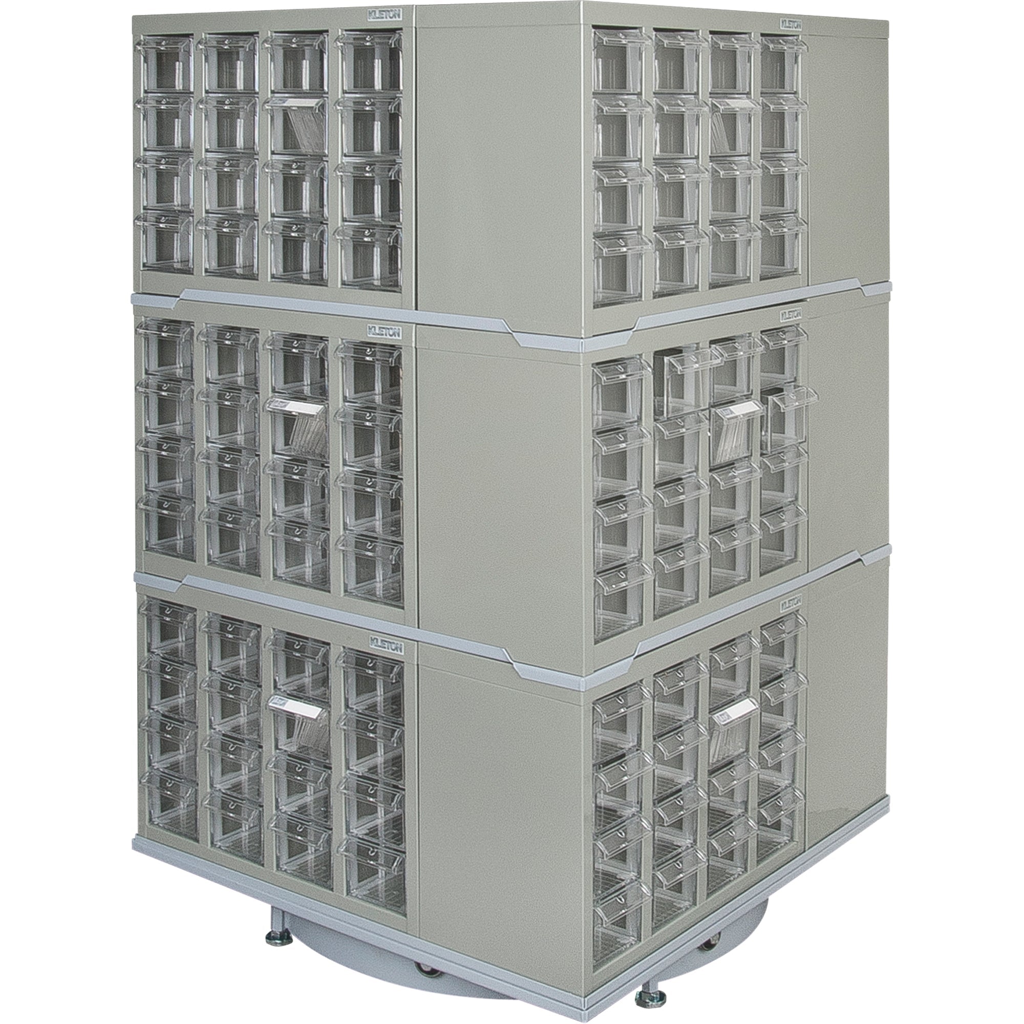 Heavy-Duty Industrial Carousel Drawer Cabinet, Steel, 192 Drawers, 27" W x 27" D x 48" H, Grey