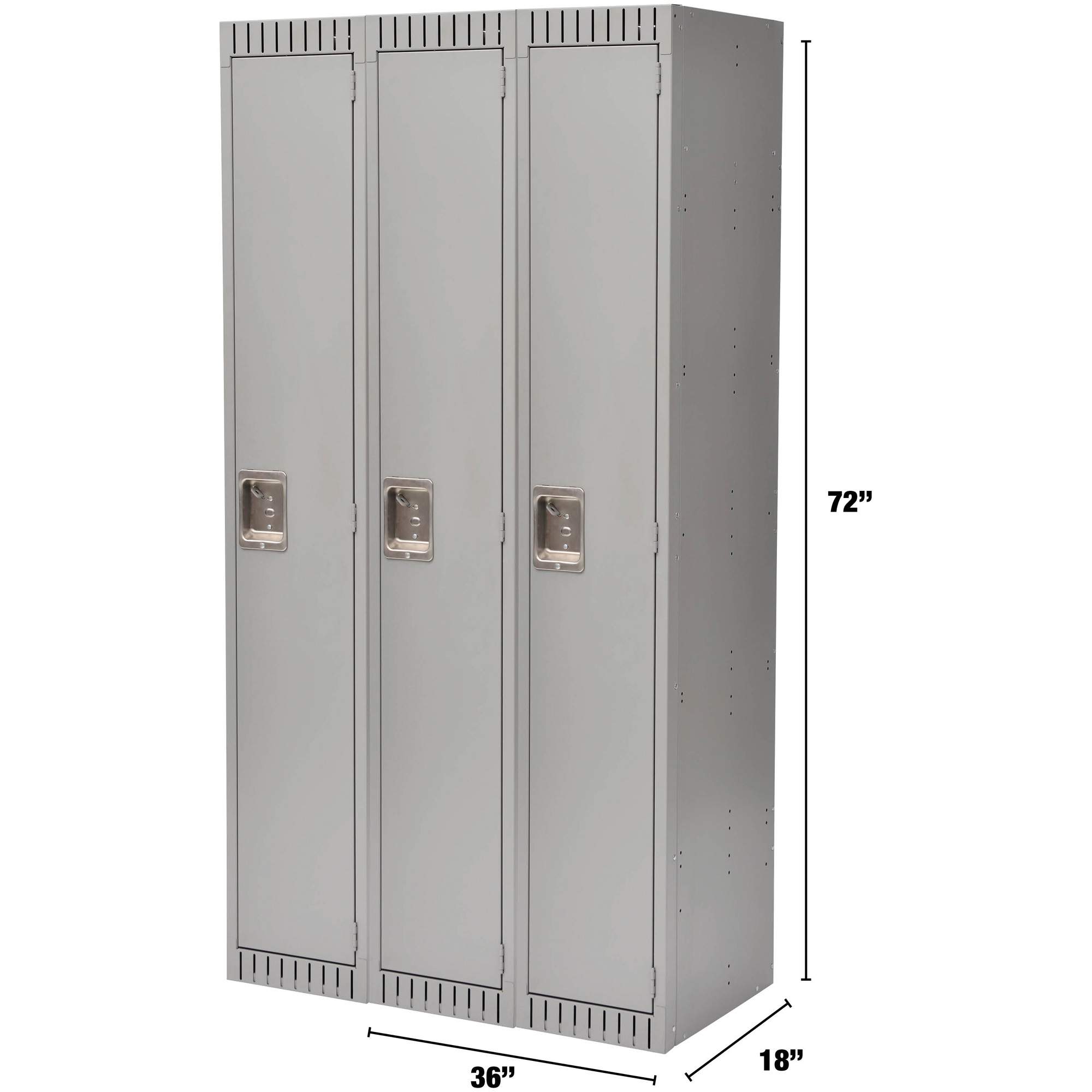 Lockers, Bank of 3, 36" x 18" x 72", Steel, Grey, Rivet (Assembled)