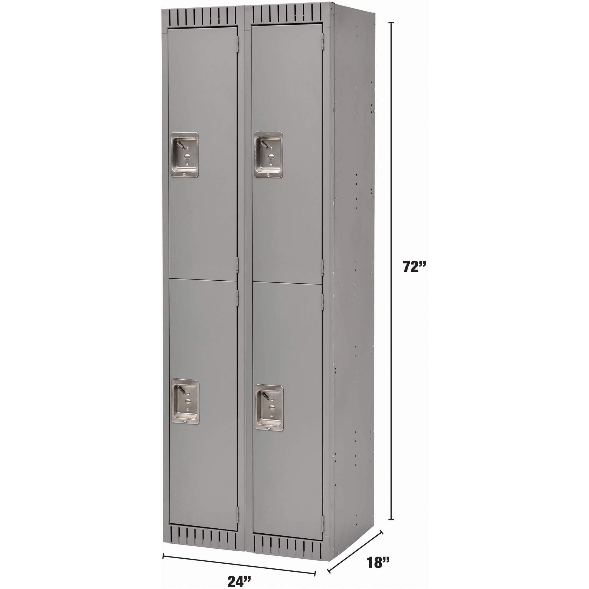 Lockers, 2 -tier, Bank of 2, 24" x 18" x 72", Steel, Grey, Rivet (Assembled)