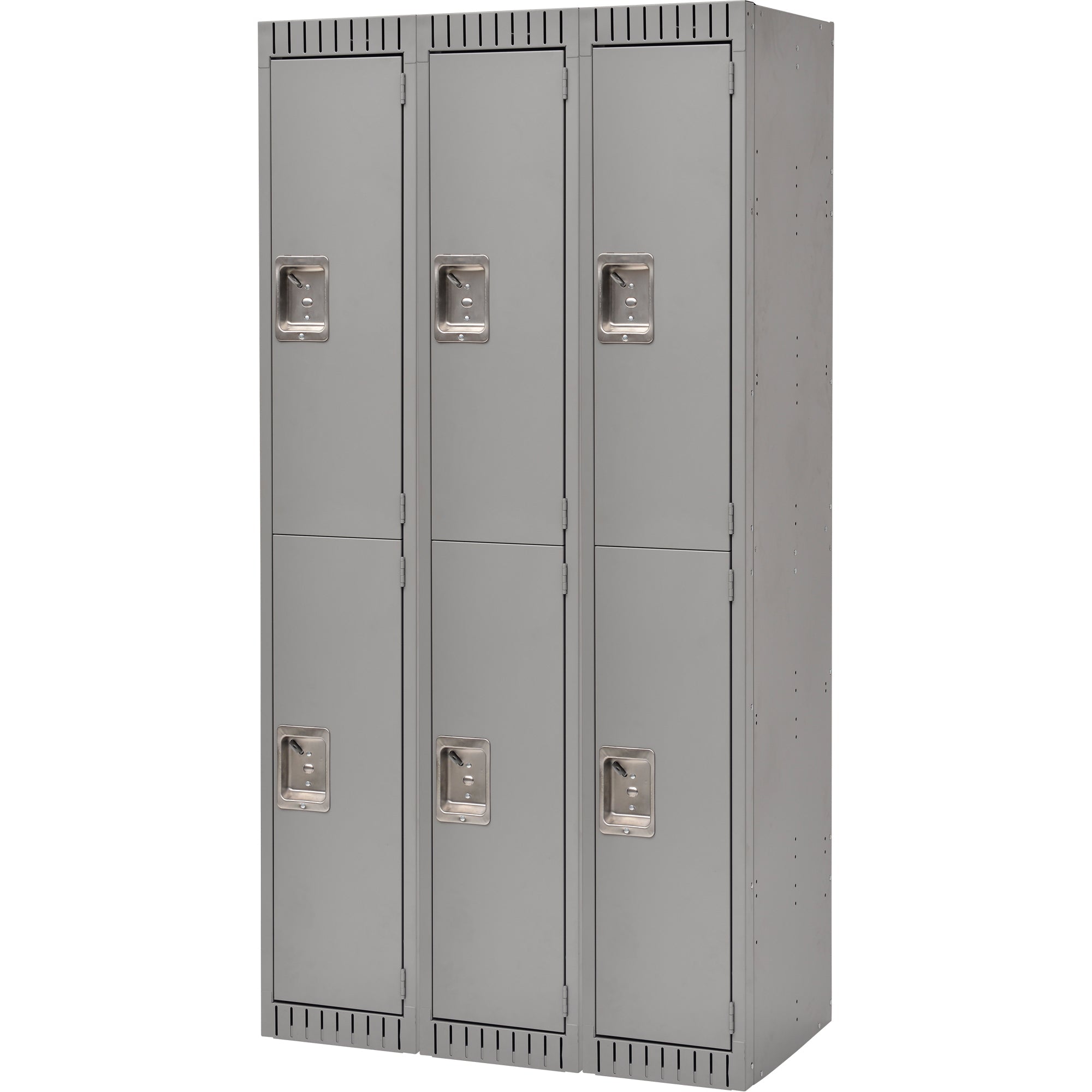 Lockers, 2 -tier, Bank of 3, 36" x 18" x 72", Steel, Grey, Rivet (Assembled)