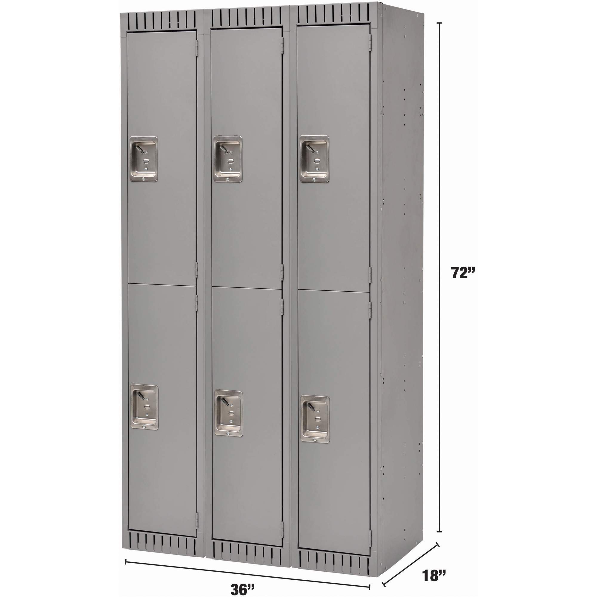 Lockers, 2 -tier, Bank of 3, 36" x 18" x 72", Steel, Grey, Rivet (Assembled)