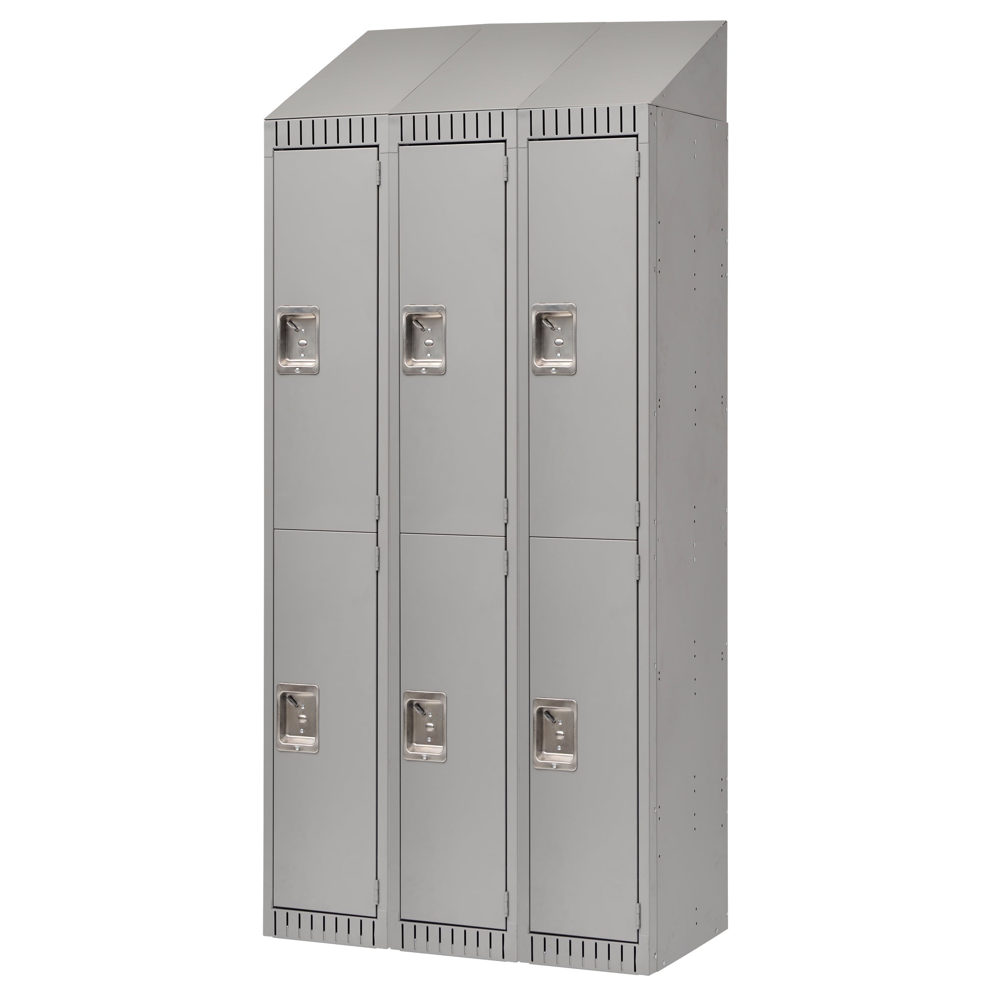 Assembled Lockers, 2 -tier, Bank of 3, 36" x 18" x 72", Steel, Grey, Rivet (Assembled)