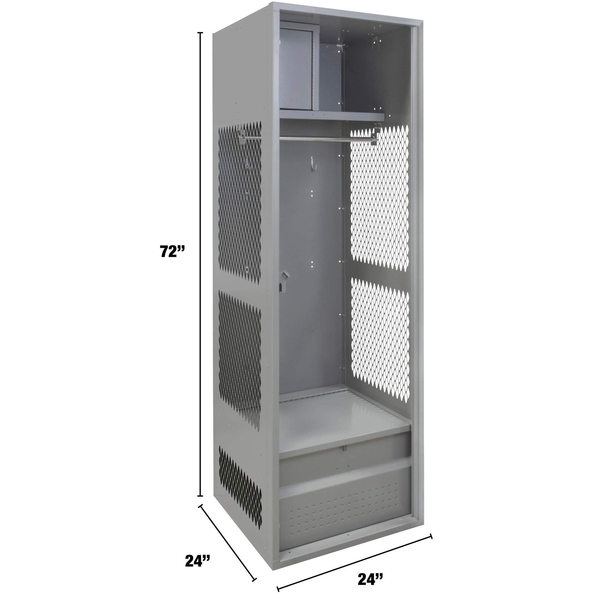 Gear Locker, Steel, 24" W x 24" D x 72" H, Grey