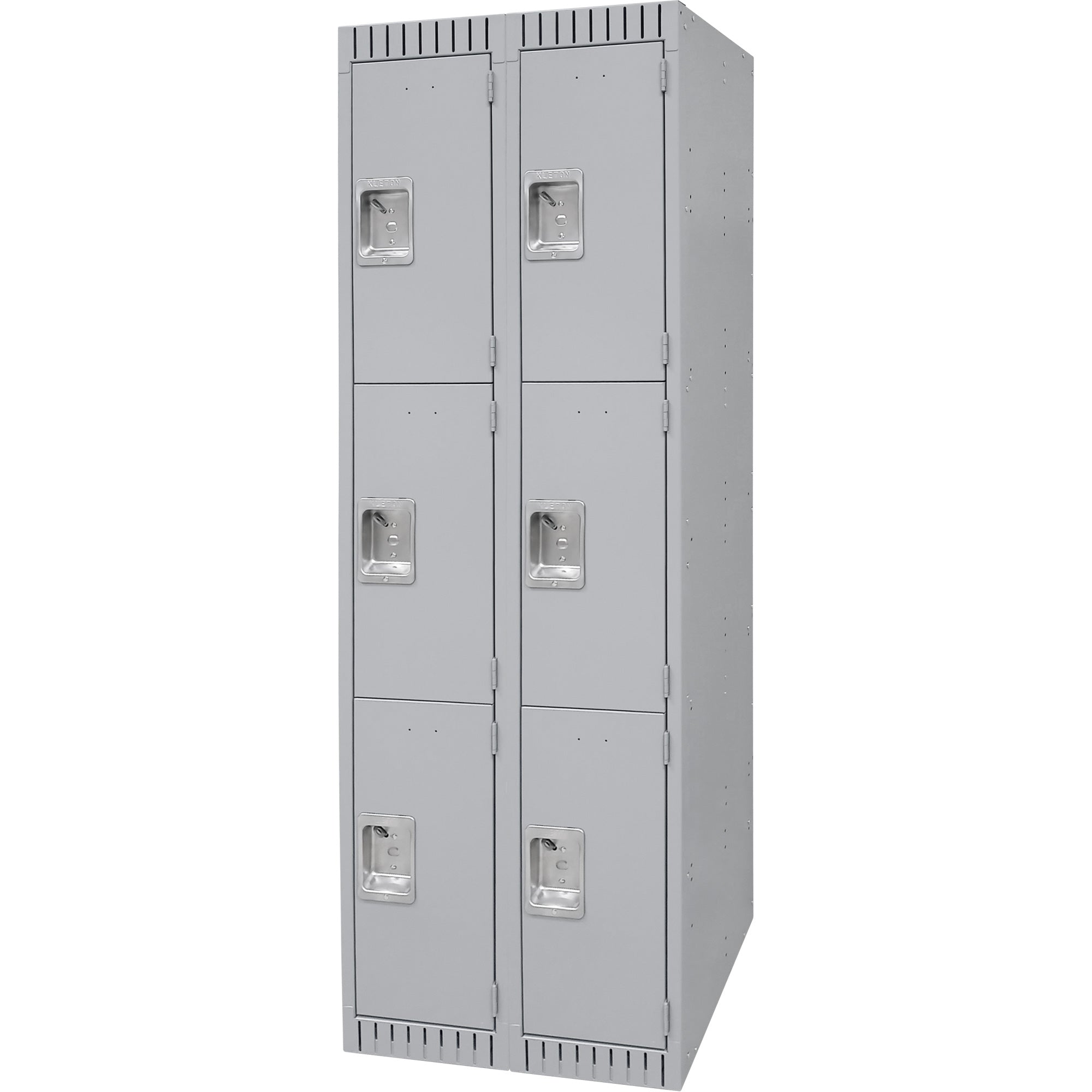 Lockers, 3 -tier, Bank of 2, 24" x 18" x 72", Steel, Grey, Knocked Down