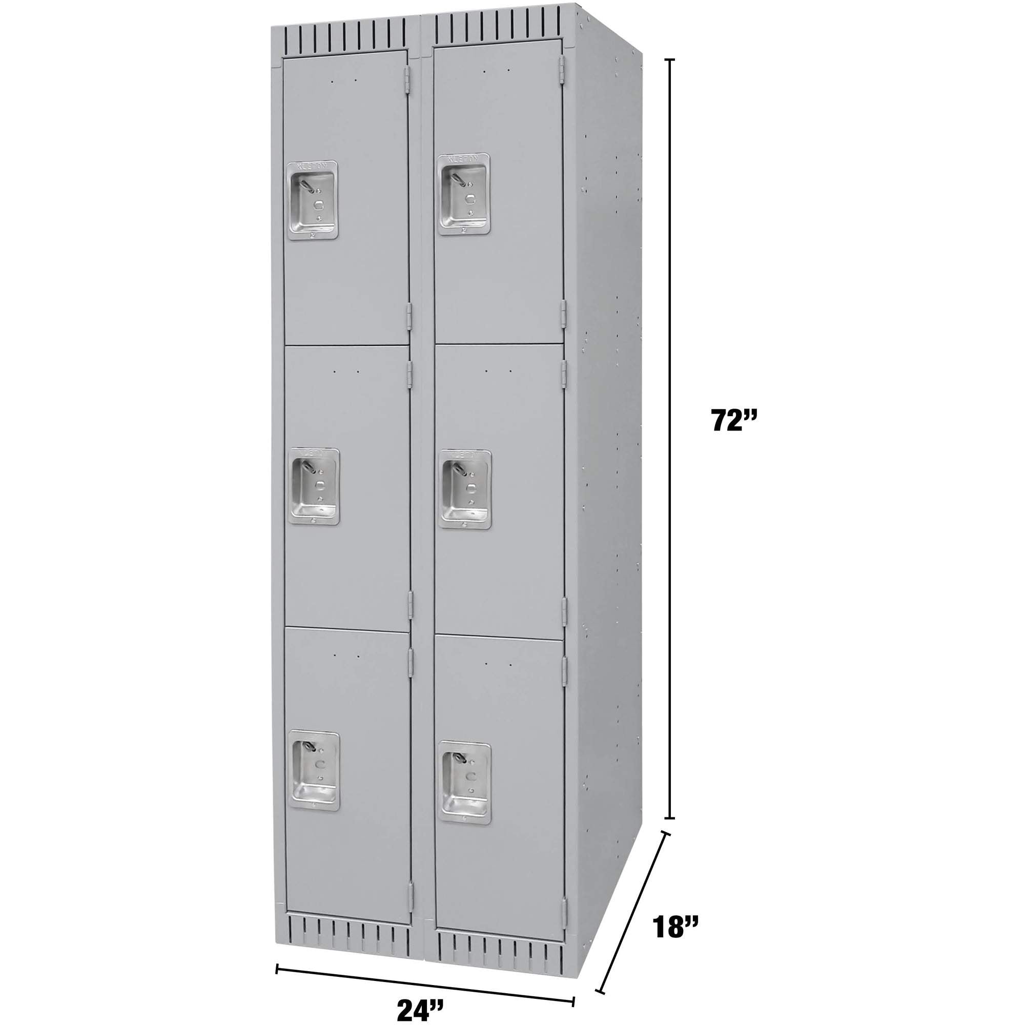 Lockers, 3 -tier, Bank of 2, 24" x 18" x 72", Steel, Grey, Knocked Down