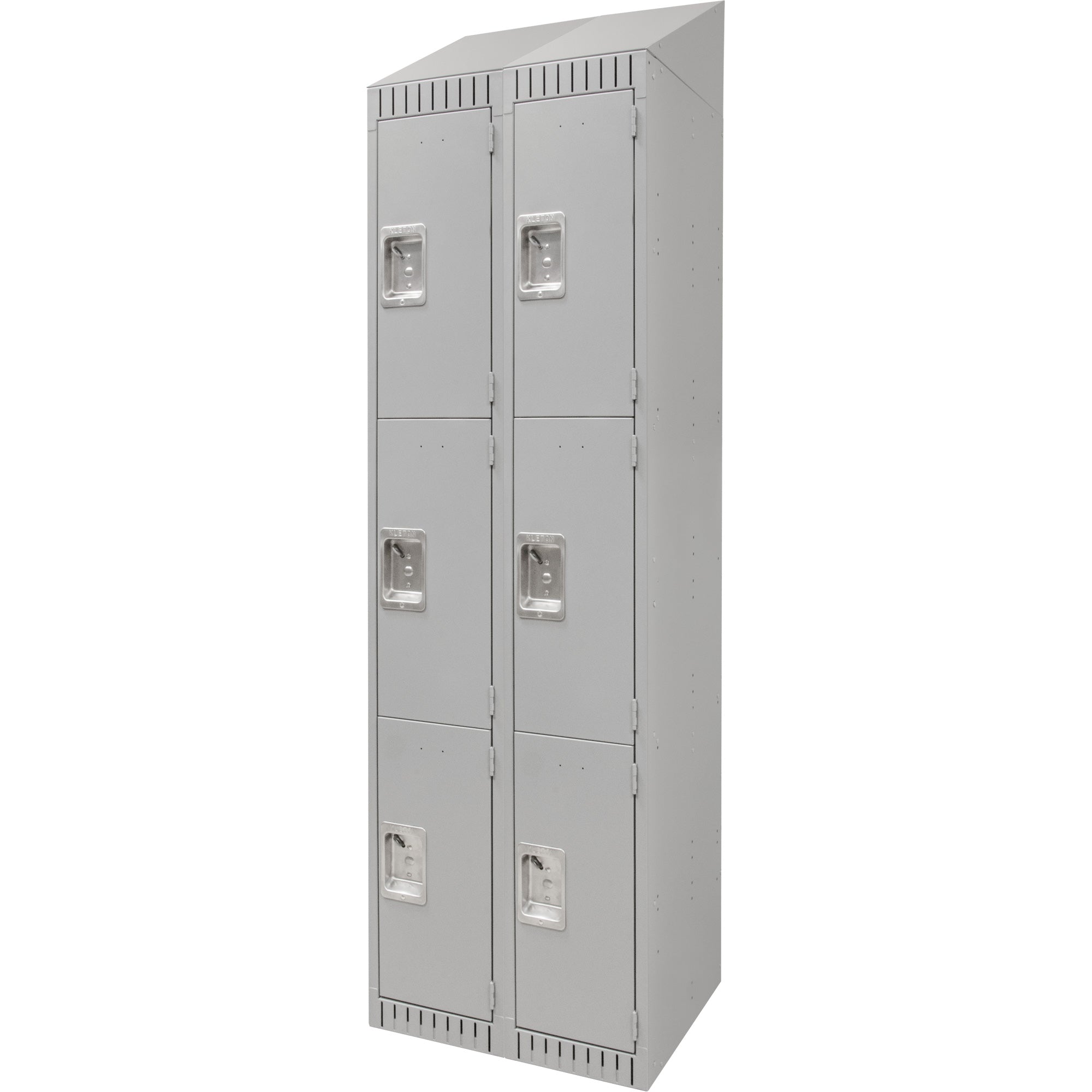 Lockers, 3 -tier, Bank of 2, 24" x 18" x 82", Steel, Grey, Knocked Down