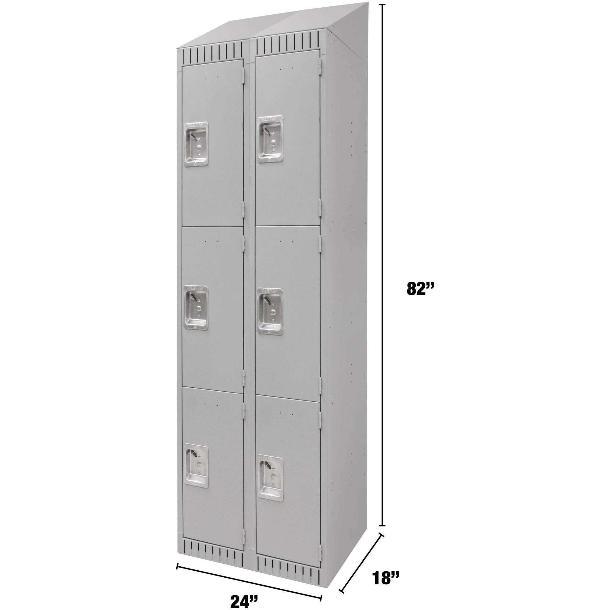 Lockers, 3 -tier, Bank of 2, 24" x 18" x 82", Steel, Grey, Knocked Down
