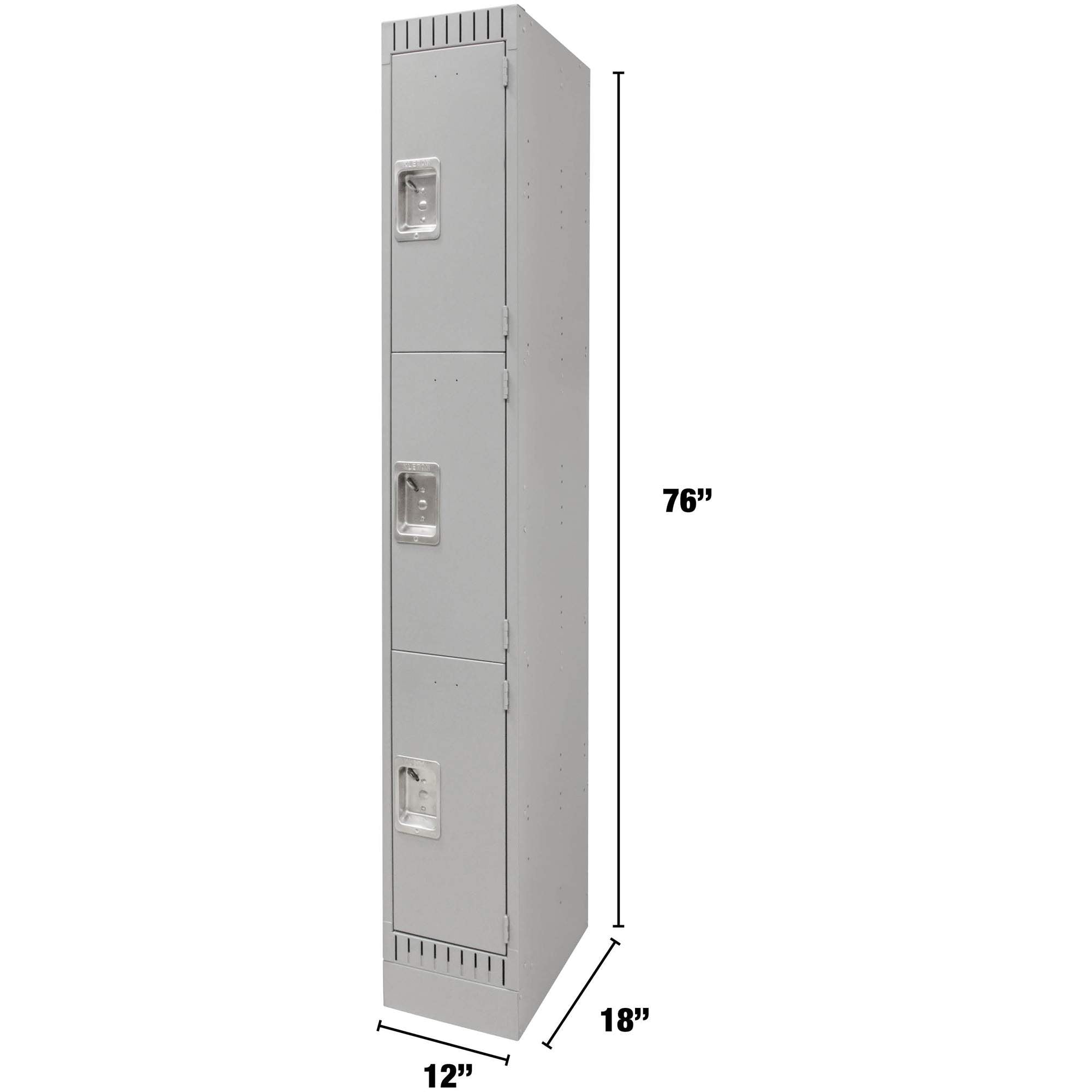 Lockers, 3 -tier, 12" x 18" x 76", Steel, Grey, Knocked Down