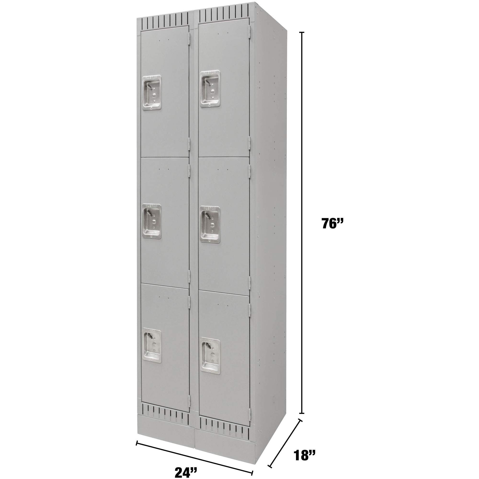 Lockers, 3 -tier, Bank of 2, 24" x 18" x 76", Steel, Grey, Knocked Down