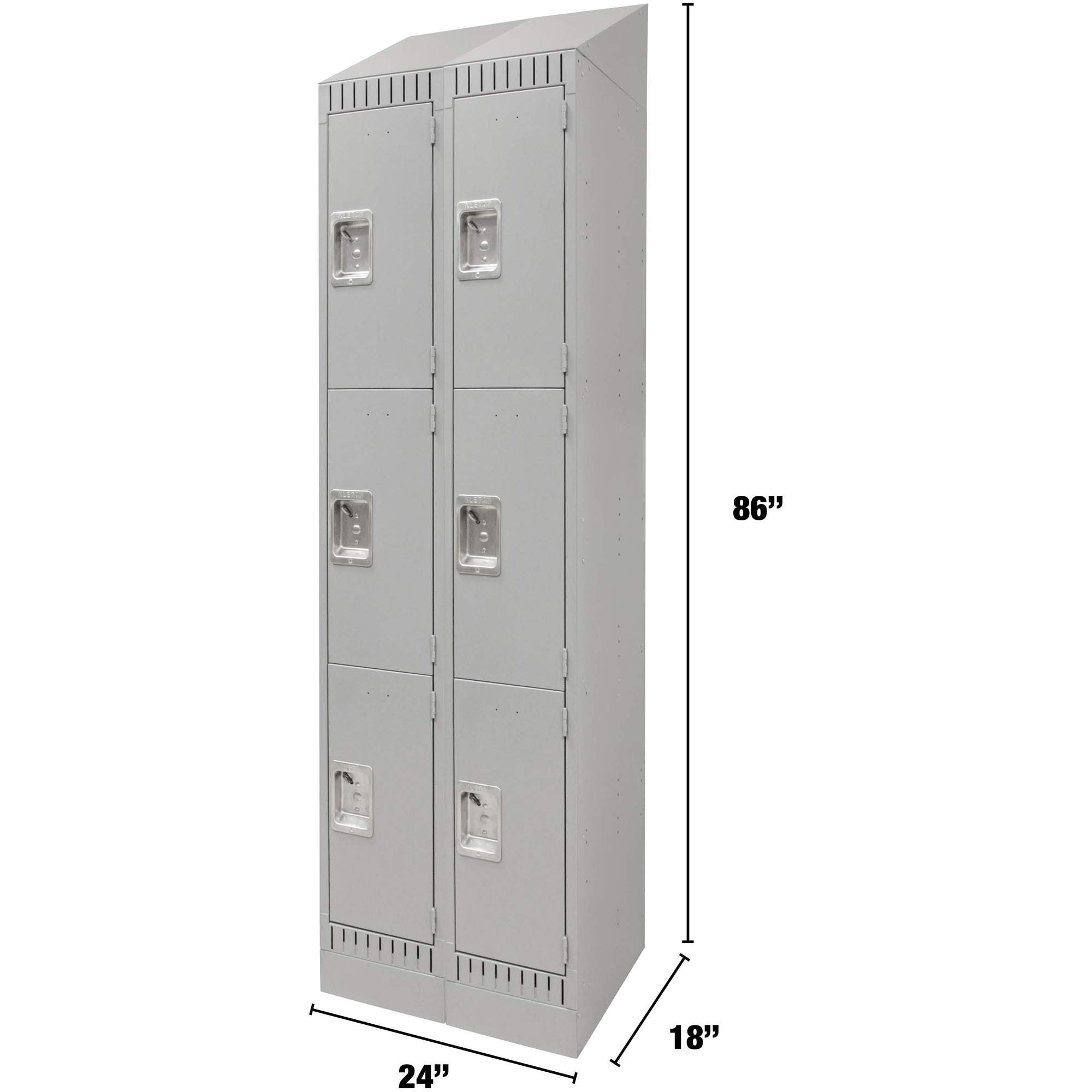 Lockers, 3 -tier, Bank of 2, 24" x 18" x 86", Steel, Grey, Knocked Down