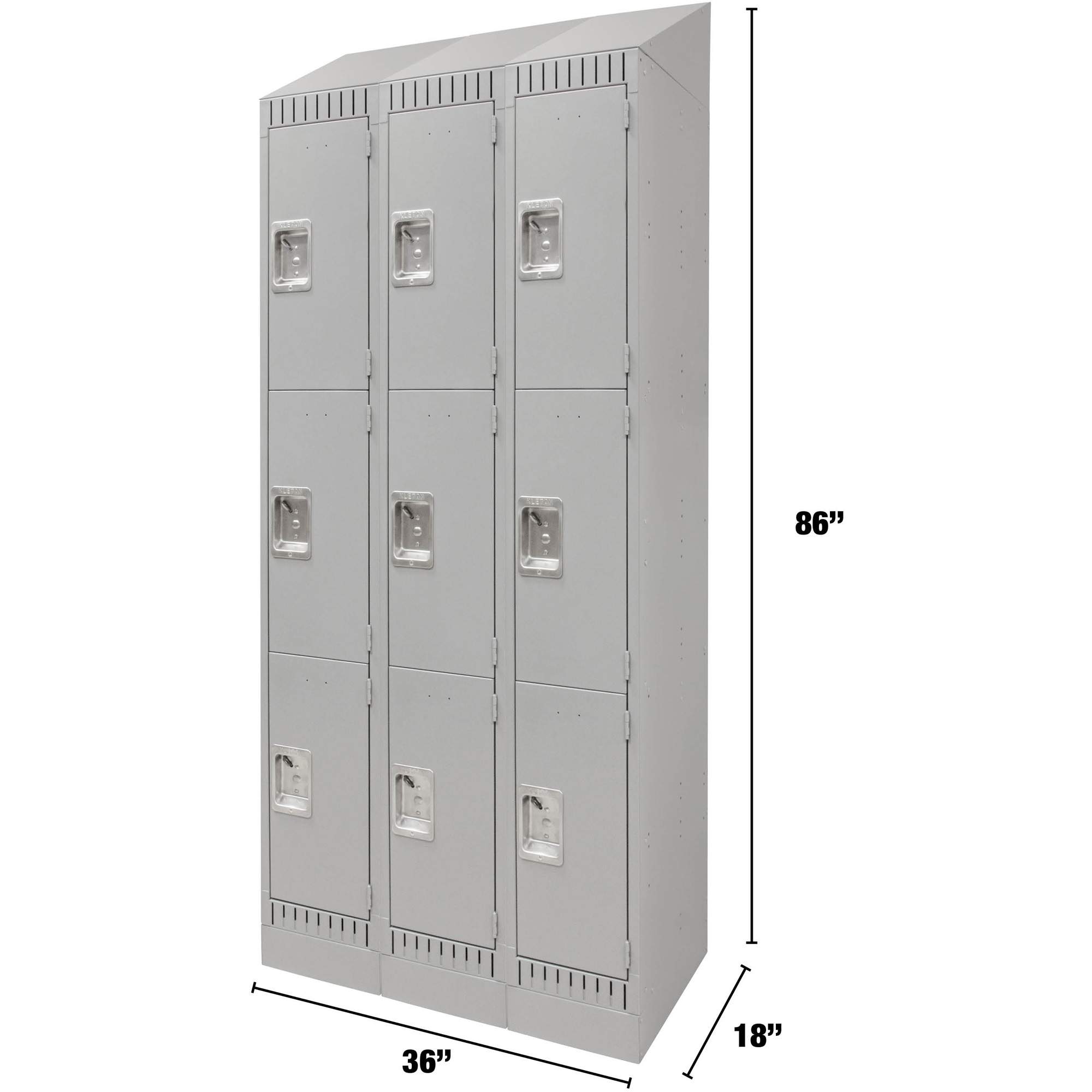 Lockers, 3 -tier, Bank of 3, 36" x 18" x 86", Steel, Grey, Knocked Down