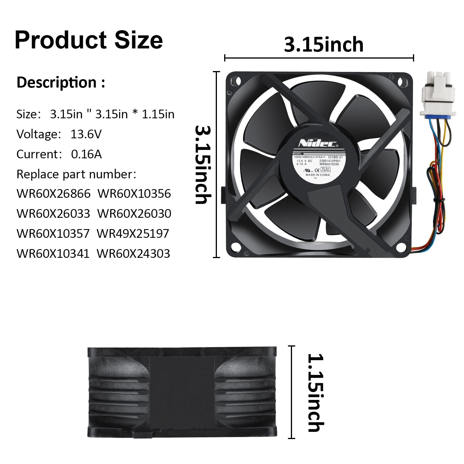 GE Refrigerator Evaporator Fan V80E14MS2A3-57A611 – Superseded by WG03F06676