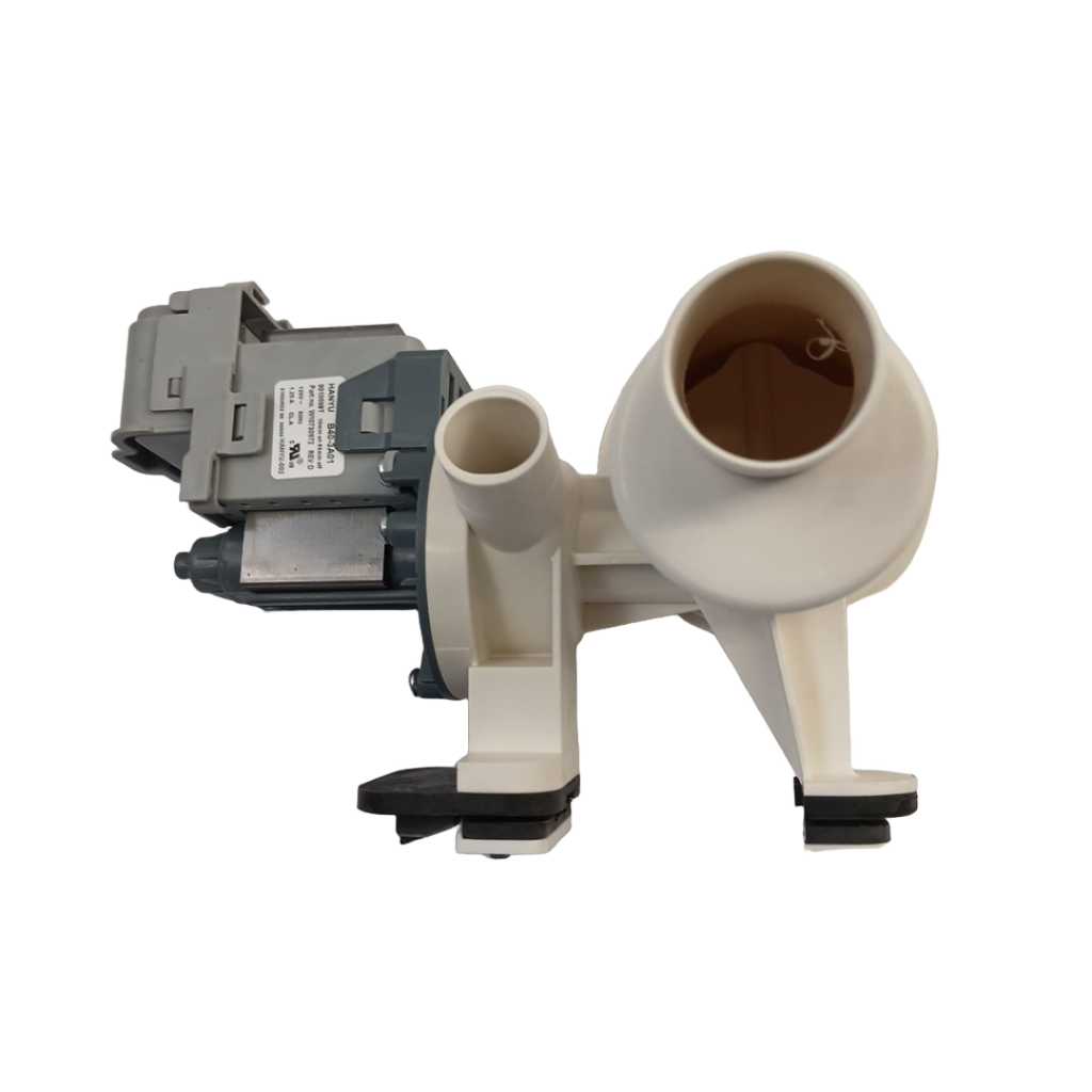WPW10730972 washing machine pump by XPart Supply with white plastic and metal parts